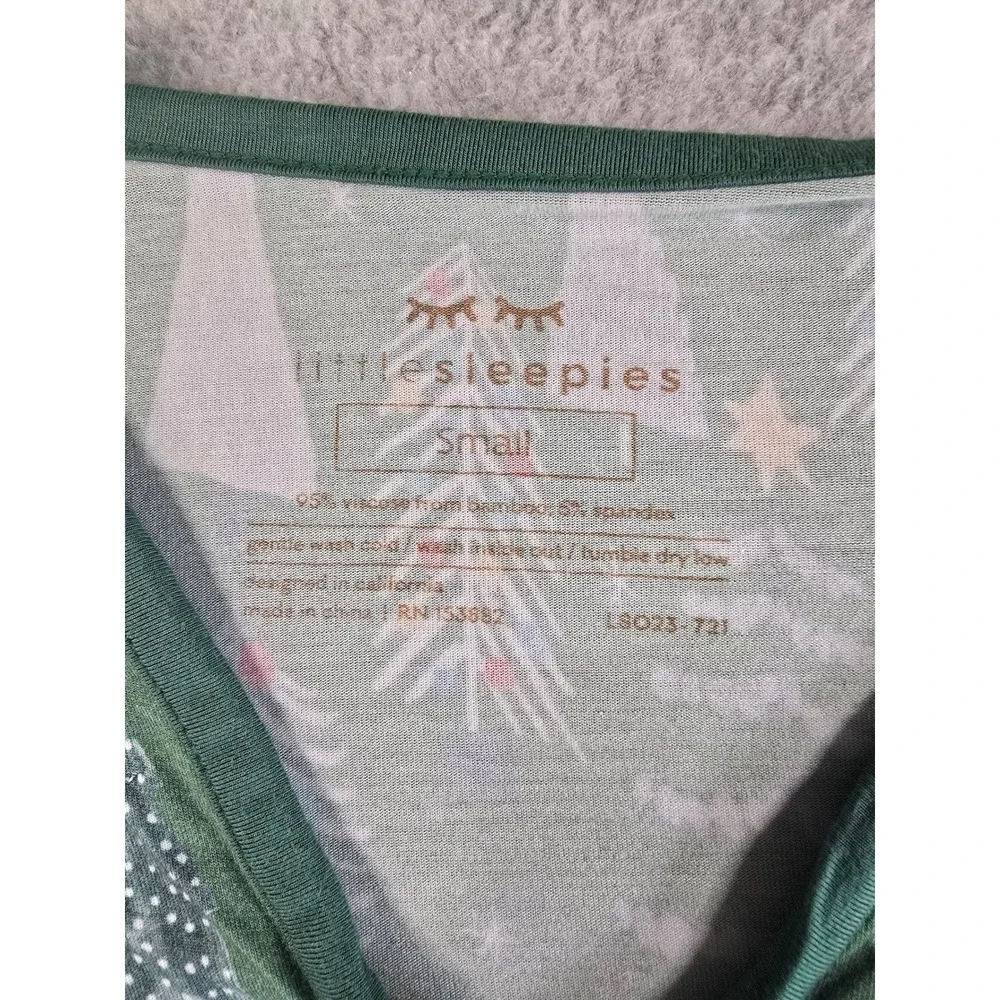 Little Sleepies Pajama Set Womens S/XS Green Christmas Trees Bamboo Lounge PJs